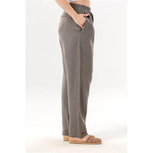 Beli Lastikli Yandan Çift Cepli Müslin Şalvar Pantolon Gri Gri