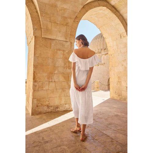 Pamuklu Kayık Yakalı Elbise