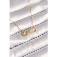 316L Çelik Gold Renk Zincir Zirkon Taşlı Sonsuzluk Model Kadın Kolye