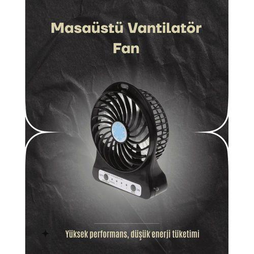 Şarjlı Usb Fan – Masaüstü Mini Vantilatör, Taşınabilir, Işıklı, 3 Kademeli, Sessiz