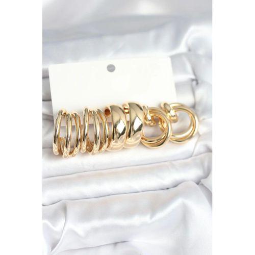Pirinç Gold Renk 3 Çift Vintage Kadın Küpe Seti