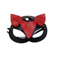 Deri Kedi Kız Maskesi Siyah Kırmızı