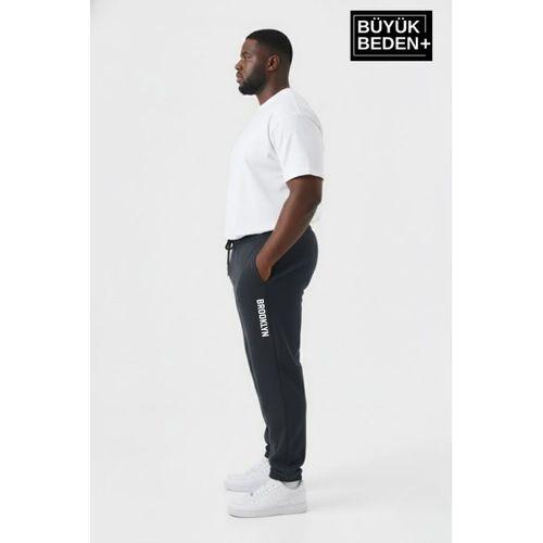 Erkek Büyük Beden BROOKLYN Baskılı Paça Lastikli Rahat Kesim Jogger İnce Eşofman Altı SPR26BEA951-2