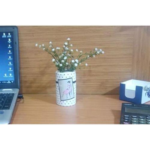 2 Adet Vazo Dahil,Vazoda Çiçek,Beyaz Yapay Çiçek,Vazo Dekoratif Pembe Elbiseli Kadın 7X7X16Cm
