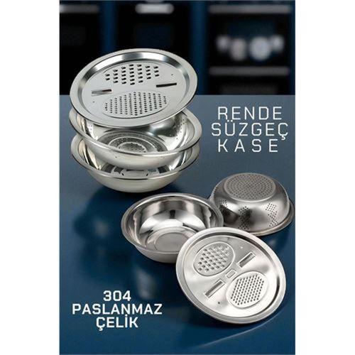 Zhltools Çelik Rende Kase Süzgeç Seti - MultiFix 3 in 1 Paslanmaz Çelik