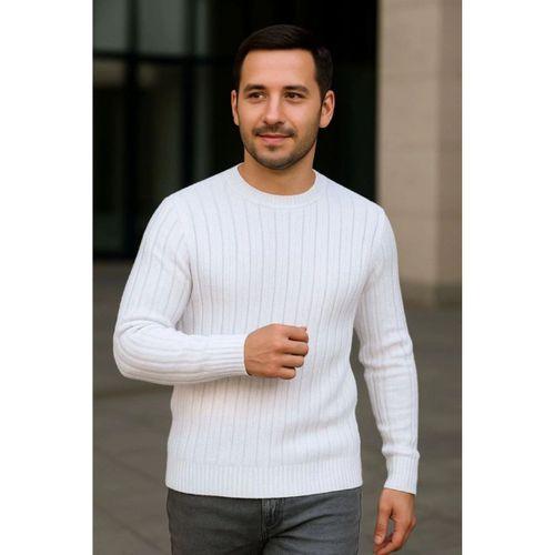 Erkek Fitilli Triko Kazak 2’li Set – Siyah - Beyaz, Kalın Dokuma Pamuklu Regular Fit Bisiklet Yaka Uzun Kollu Rahat Kışlık Kazak Kombini