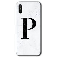 BeRa Aksesuar Xiaomi Redmi 9A Kılıf Baskılı Kapak - Beyaz Mermer Desenli P Harfi +Tam Kaplayan Mat Seramik