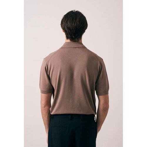 Linus Fermuarlı Polo Yaka Kısa Kollu İnce Triko Erkek T-Shirt - Kahve