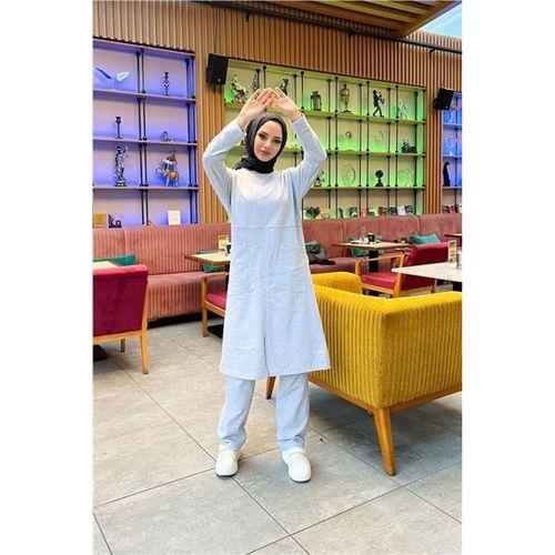 Önden İki Cepli Sade Basic Uzun Tunik Pantolon İkili Spor Takımı - 03067.008 - Gri