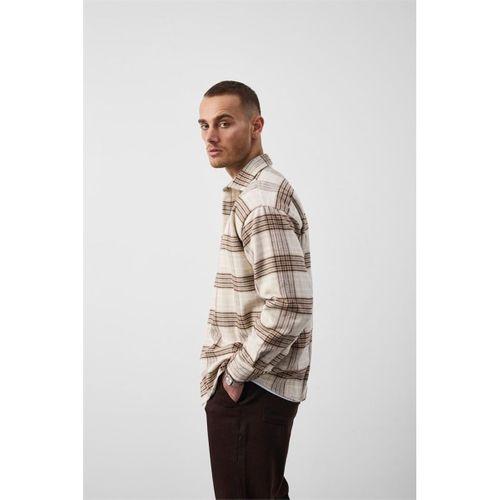 Brandon Relaxed Fit Pamuklu Geniş Çizgili Oduncu Erkek Gömlek - Açık Bej