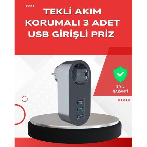 2500w Güç Destekli Akım Korumalı Priz – 3 Usb Çıkışlı
