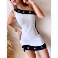 Kadın Omuz Dekolteli Siyah şerit Ve Kuş Gözü Detay Mini Elbise