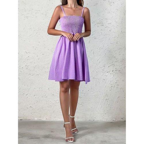 Kadın Ip Askılı Gipeli Desenli Kısa Süprem Elbise