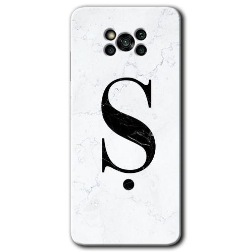 Poco x3 NFC Kılıf HD Desen Baskılı Arka Kapak - Beyaz Mermer Desenli Ş Harfi + Kırılmaz Cam
