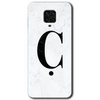 BeRa Aksesuar Xiaomi Redmi Note 9s Kılıf Baskılı Kapak - Beyaz Mermer Desenli Ç Harfi +Tam Kaplayan Mat Seramik