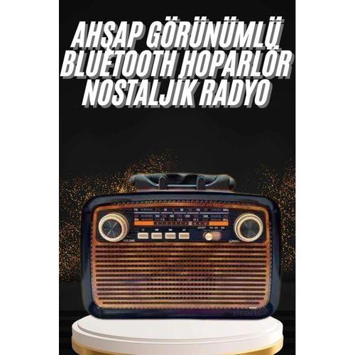 Nostaljik Görünümlü Ahşap Radyo Tf Sd Usb Girişli Led Fener Işıklı