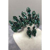 Dalia Yüksek Taşlı Gelin Tacı Mekik Küpe Seti