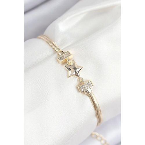 Pirinç Zirkon Taşlı Yıldız Model Gold Renk Kadın Bileklik
