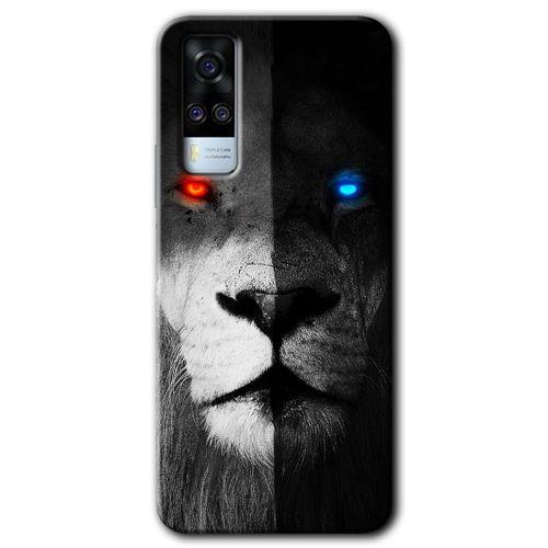 MRCİLETİSİM Vivo Y31 2021 Kılıf HD Desen Baskılı Arka Kapak + Temperli Cam - Fire and Ice Lion