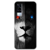 MRCİLETİSİM Vivo Y31 2021 Kılıf HD Desen Baskılı Arka Kapak + Temperli Cam - Fire and Ice Lion