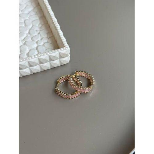 Taşlı Halka Küpe - Pembe