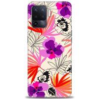 Oppo Reno 5 Lite Kılıf HD Baskılı Kılıf - Kırmızı Mor Çiçekler + Tam Ekran Koruyucu