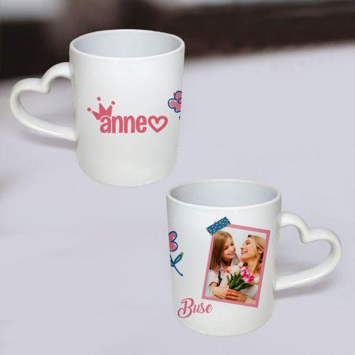 Kişiye Özel Anneler Günü Fotoğraf Baskılı Kalp Kulplu Kupa Bardak HK2652