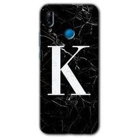 Huawei P20 Lite HD Baskılı Kılıf + 9D Tam Ekran Koruyucu - Siyah Mermer Desenli K Harfi