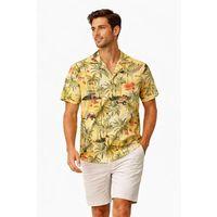 Erkek Tropikal Palmiye Desenli Kısa Kol Gömlek Hawaii Tarz Yazlık Rahat Kalıp - Desenli