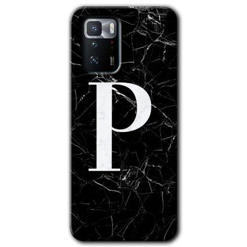 Poco x3 GT Kılıf HD Desen Baskılı Arka Kapak - Siyah Mermer Desenli P Harfi + Kırılmaz Cam