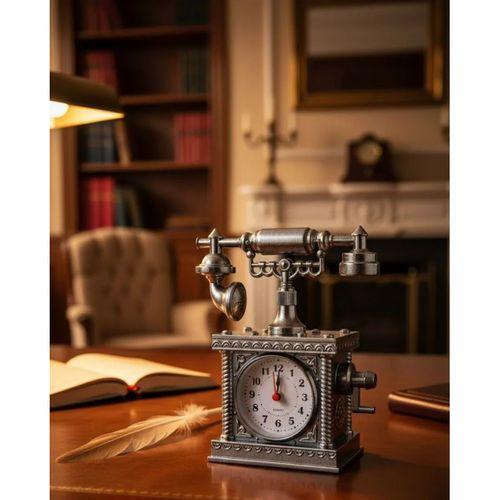 Vintage Telefon Tasarımlı Masa Saati Ve Çalar Saat Dekoratif Model