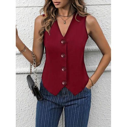 Kadın V Yaka önden Düğmeli Ithal Krep Yelek