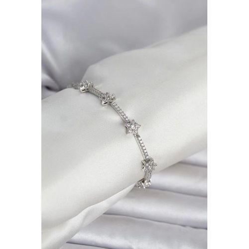 Pirinç Gümüş Renk Zirkon Taşlı Yıldız Model Kadın Bileklik