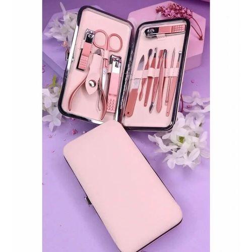 Profesyonel Çantalı Tırnak Bakım Manikür Seti Pembe Renk 12 Parça