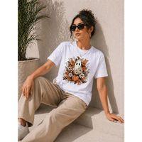 Balkabağı Hayalet Baskılı Tişört Kısa Kol Yazlık T-Shirt - Beyaz
