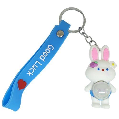 Figürlü ve Işıklı Silikon Anahtarlık - Tavşan - Mavi