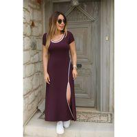 Kadın Kısa Kollu Yuvarlak Yaka Beyaz Yırtmaç Detaylı Viskon Tam Boy Elbise