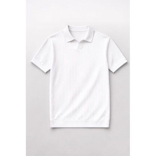 Nestor Saç Örgü Desenli Polo Yaka Regular Fit Örme İnce Triko Erkek T-Shirt - Ekru