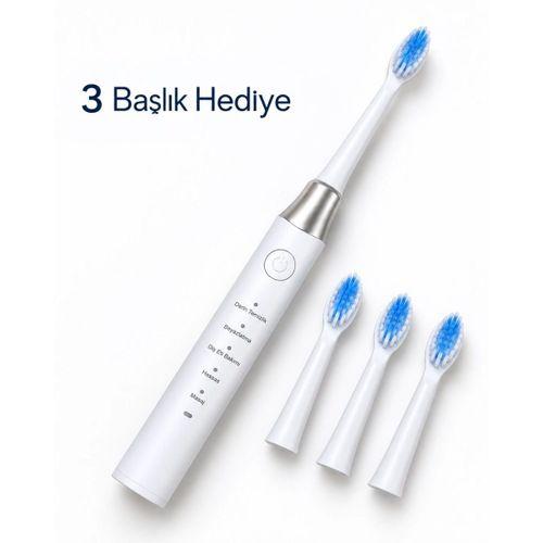 5 Çalışma Modlu Beyaz Elektrikli Diş Fırçası 3 Yedek Başlık Hediyeli