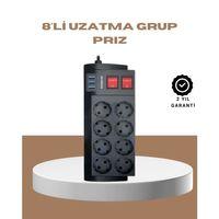 Güçlü Termal Korumalı 8 Priz + 3 Usb Çoklu Uzatma Kablosu 2m
