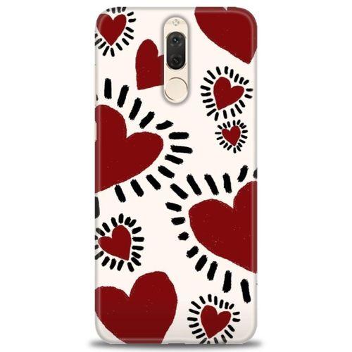 Huawei Mate 10 Lite Kılıf HD Baskılı Kılıf - Çizgili Kalp + Tam Ekran Koruyucu