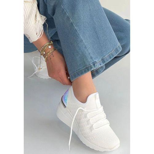 Weor Beyaz Triko Bağcıklı Spor Ayakkabı