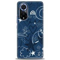 Huawei Nova 9 Kılıf HD Baskılı Kılıf - Notalar ve Kalpler Mavi + Tam Ekran Koruyucu