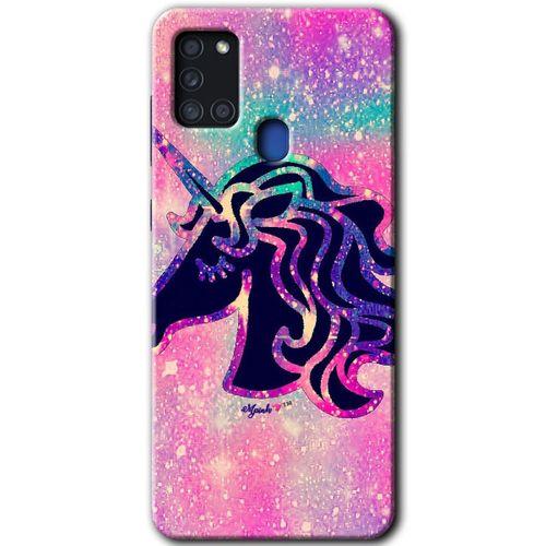 MRCİLETİSİM Samsung Galaxy A21s Kılıf Baskılı Kapak - Unicorn Kristal +Tam Kaplayan Mat Seramik