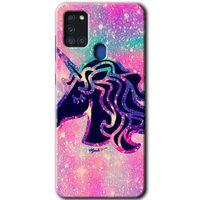 MRCİLETİSİM Samsung Galaxy A21s Kılıf Baskılı Kapak - Unicorn Kristal +Tam Kaplayan Mat Seramik