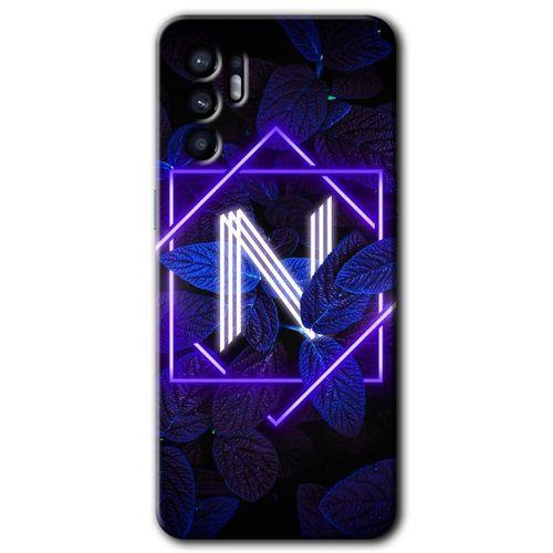 OPPO Oppo Reno 6 Kılıf HD Desen Baskılı Arka Kapak - Dark Neon Yaprak N Harfi