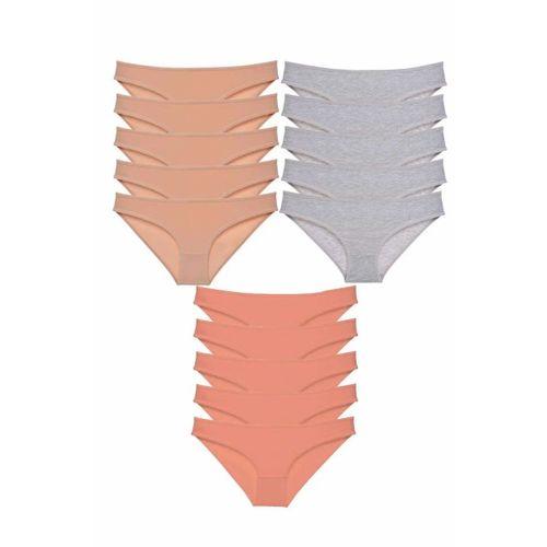 15 adet Süper Eko Set Likralı Kadın Slip Külot Ten Gri Pudra