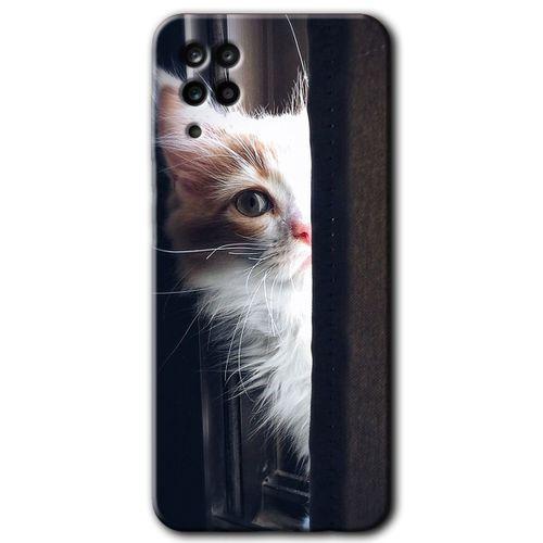 Samsung Galaxy A12 Kılıf Baskılı Kapak - Kedi Bakışı +Tam Ekran Koruyucu