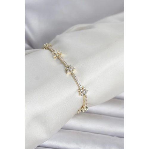 Pirinç Gold Renk Zirkon Taşlı Yıldız Model Kadın Bileklik