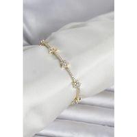 Pirinç Gold Renk Zirkon Taşlı Yıldız Model Kadın Bileklik